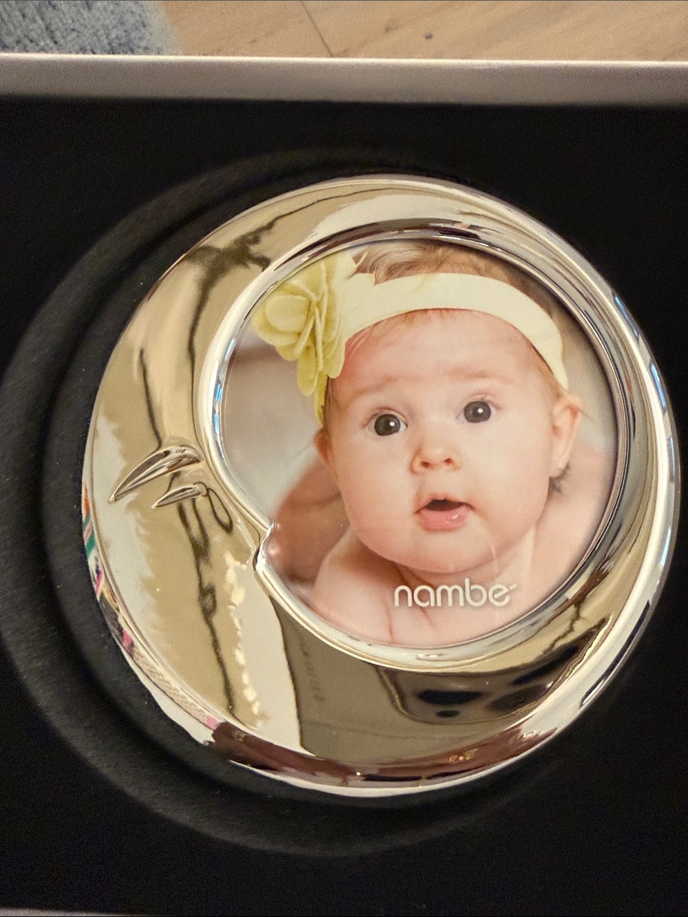 Nambe White and Light Blue Baby Picture Frame